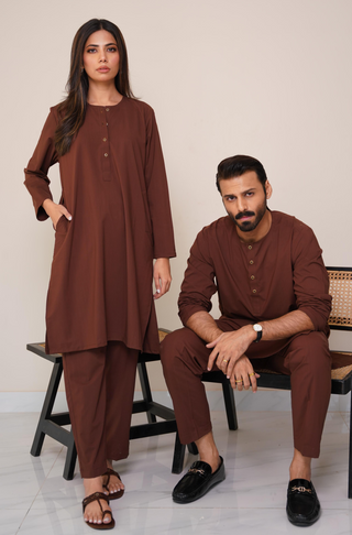 Shopmanto, wear manto, manto clothing brand, manto pakistan, ladies clothing brand, urdu calligraphy clothing, wear manto men's wear solid 2 piece cocoa brown lucknow kurta pajama, manto wash n wear lucknow kurta pajama