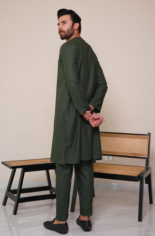 Shopmanto, wear manto, manto clothing brand, manto pakistan, ladies clothing brand, urdu calligraphy clothing, wear manto men's wear wash n wear solid 2 piece emerald green lucknow kurta pajama