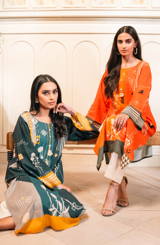 Shopmanto, wear manto, manto clothing brand, manto pakistan, ladies clothing brand, urdu calligraphy clothing, wear manto women ladies lawn kurta for spring summer, manto one piece bright orange umeed kurta with urdu calligraphy for women, spring summer season, lawn collection