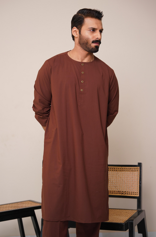 Shopmanto, wear manto, manto clothing brand, manto pakistan, ladies clothing brand, urdu calligraphy clothing, wear manto men's wear solid 2 piece cocoa brown lucknow kurta pajama, manto wash n wear lucknow kurta pajama