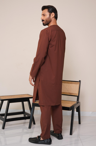 Shopmanto, wear manto, manto clothing brand, manto pakistan, ladies clothing brand, urdu calligraphy clothing, wear manto men's wear solid 2 piece cocoa brown lucknow kurta pajama, manto wash n wear lucknow kurta pajama