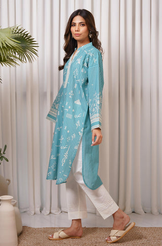 Shopmanto, wear manto, manto clothing brand, manto pakistan, ladies clothing brand, urdu calligraphy clothing, wear manto urdu calligraphy one piece lawn sea blue sukoon kurta for women, urdu kurta lawn collection, women lawn kurta