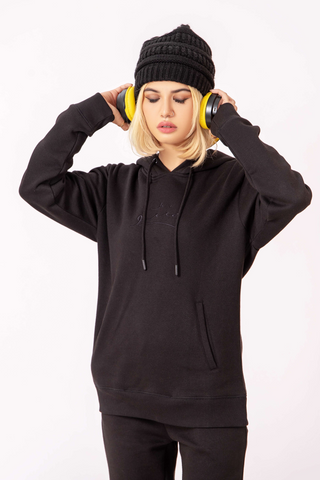 Jet-Black Pullover Hoodie - Women