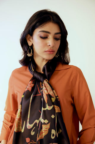 Shopmanto, wear manto, manto clothing brand, manto pakistan, ladies clothing brand, urdu calligraphy clothing, manto women black gulnaar stole with urdu calligraphy, crepe, silk