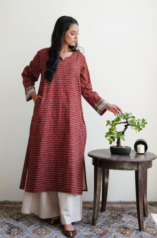 Virsa (Heritage) - Brick Red Lawn Kurta