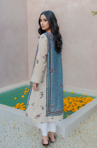 Shopmanto, wear manto, manto clothing brand, manto pakistan, ladies clothing brand, urdu calligraphy clothing, manto blue and beige phool khaddar kurta with urdu calligraphy, manto winter collection, manto khaddar collection, khaddar kurtas