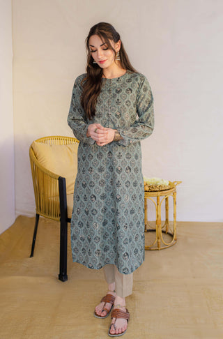 Shopmanto, wear manto, manto clothing brand, manto pakistan, ladies clothing brand, urdu calligraphy clothing, Manto women khaddar mumtaz teal green kurta with urdu calligraphy, winter collection, khaddar collection