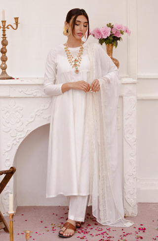 Jahaan (Universe) - Cloud White Embroidered Dupatta