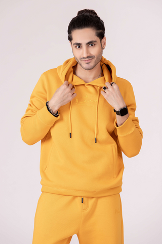 Mustard yellow pullover hoodie on sale