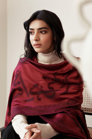 Shopmanto, wear manto, manto clothing brand, manto pakistan, ladies clothing brand, urdu calligraphy clothing, Manto urdu calligraphy unisex parvaaz weaved winter muffler stole maroon, winter collection, acrylic, wool