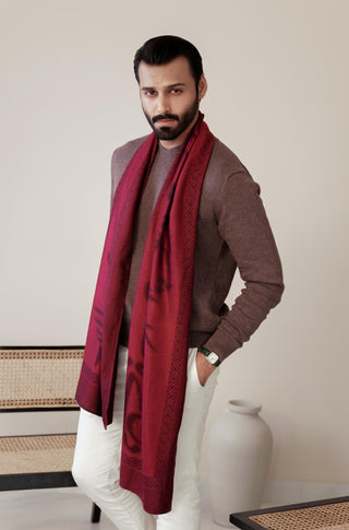 Shopmanto, wear manto, manto clothing brand, manto pakistan, ladies clothing brand, urdu calligraphy clothing, Manto urdu calligraphy unisex parvaaz weaved winter muffler stole maroon, winter collection, acrylic, wool