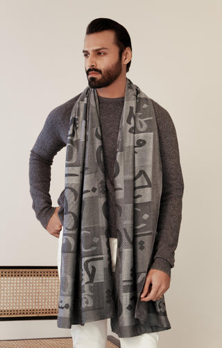 Shopmanto, wear manto, manto clothing brand, manto pakistan, ladies clothing brand, urdu calligraphy clothing, Manto urdu calligraphy unisex jazba weaved winter muffler stole Grey, winter collection, acrylic, wool