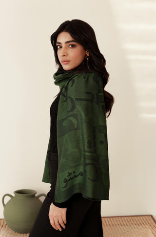 Shopmanto, wear manto, manto clothing brand, manto pakistan, ladies clothing brand, urdu calligraphy clothing, Manto urdu calligraphy unisex jazba weaved winter muffler stole Green, winter collection, acrylic, wool