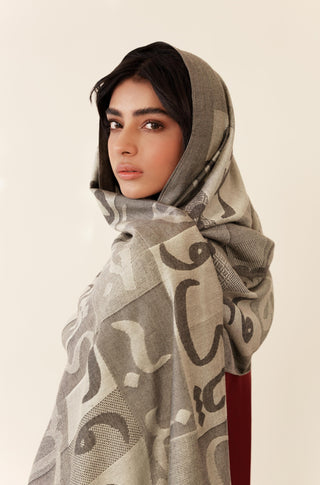 Shopmanto, wear manto, manto clothing brand, manto pakistan, ladies clothing brand, urdu calligraphy clothing, Manto urdu calligraphy unisex jazba weaved winter muffler scarf stole beige, winter collection, acrylic, wool