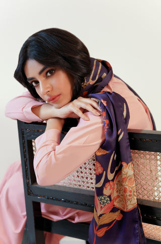 Shopmanto, wear manto, manto clothing brand, manto pakistan, ladies clothing brand, urdu calligraphy clothing, manto women purple gulnaar stole with urdu calligraphy, crepe, silk