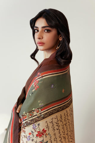 Shopmanto, wear manto, manto clothing brand, manto pakistan, ladies clothing brand, urdu calligraphy clothing, manto urdu calligraphy women phool odhni beige and green dupatta shawl, manto scarves, manto stole, manto odhnis