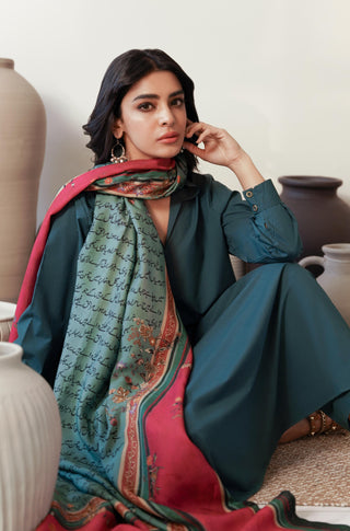 Shopmanto, wear manto, manto clothing brand, manto pakistan, ladies clothing brand, urdu calligraphy clothing, manto urdu calligraphy women phool odhni teal and magenta dupatta shawl, manto scarves, manto stole, manto odhnis