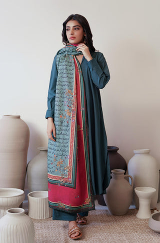 Shopmanto, wear manto, manto clothing brand, manto pakistan, ladies clothing brand, urdu calligraphy clothing, manto urdu calligraphy women phool odhni teal and magenta dupatta shawl, manto scarves, manto stole, manto odhnis